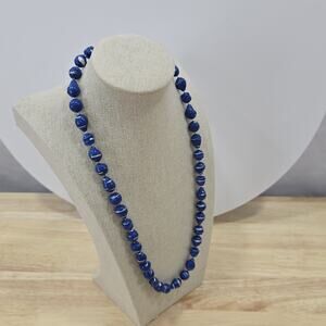 Fashion Lapis Blue Silver Painted Swirl Effect Beaded Necklace Retro 90's Vibe